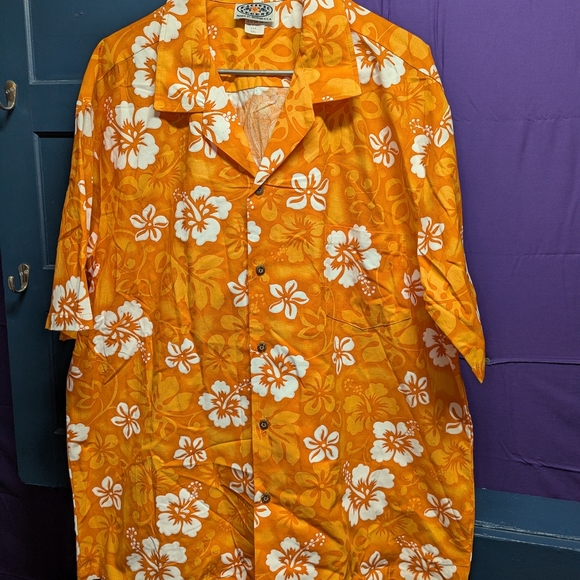 2XL Orange Floral Hawaiian Button Down Shirt Made In Hawaii - Picture 1 of 5